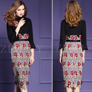 Metisu Heavily Embroidered Floral Pencil Dress